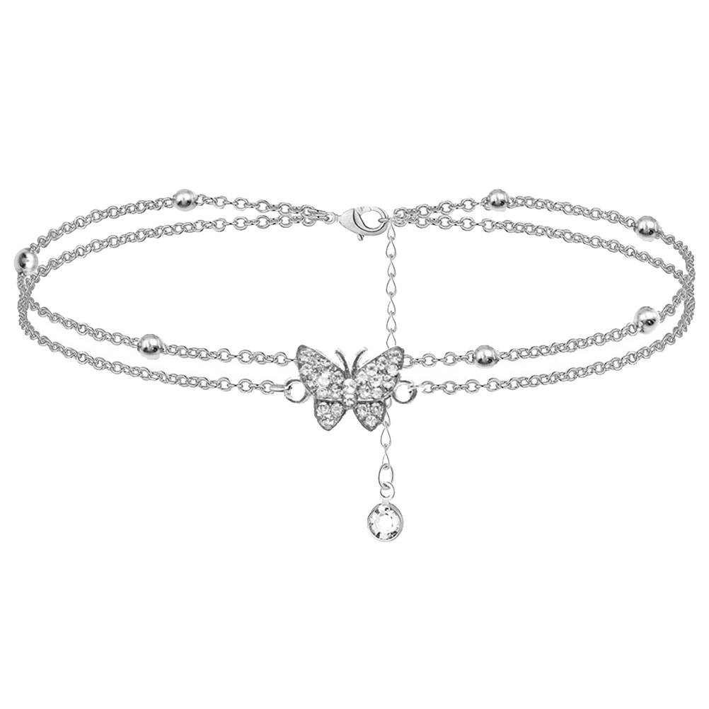 1PC Flashing Rhinestone Double-layer Anklet Fresh Summer Foot Jewelry