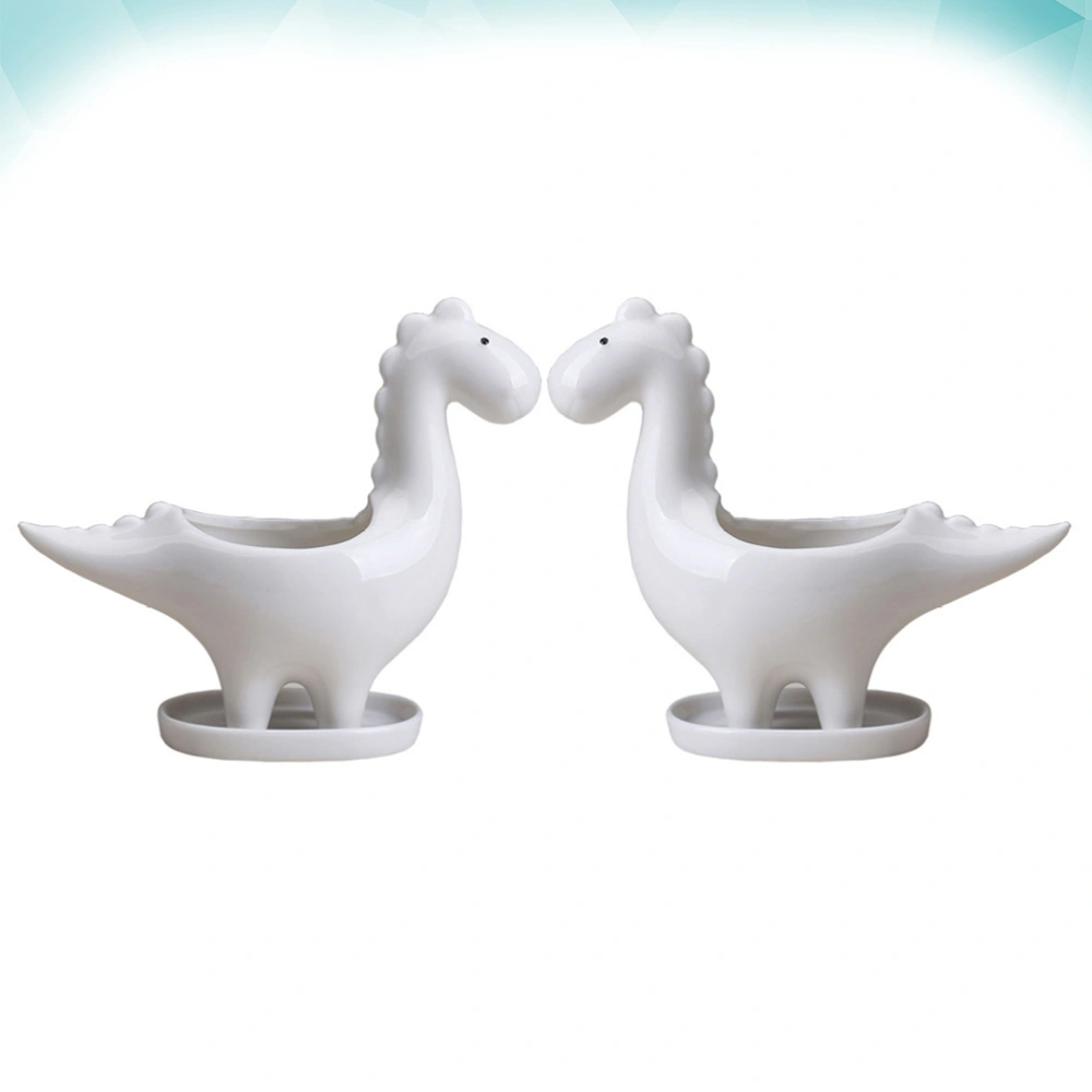 2Pcs Flowerpot Ceramic Dinosaur Shaped Green Succulent Planter Desktop Decor for Home Office Without Plant(White)