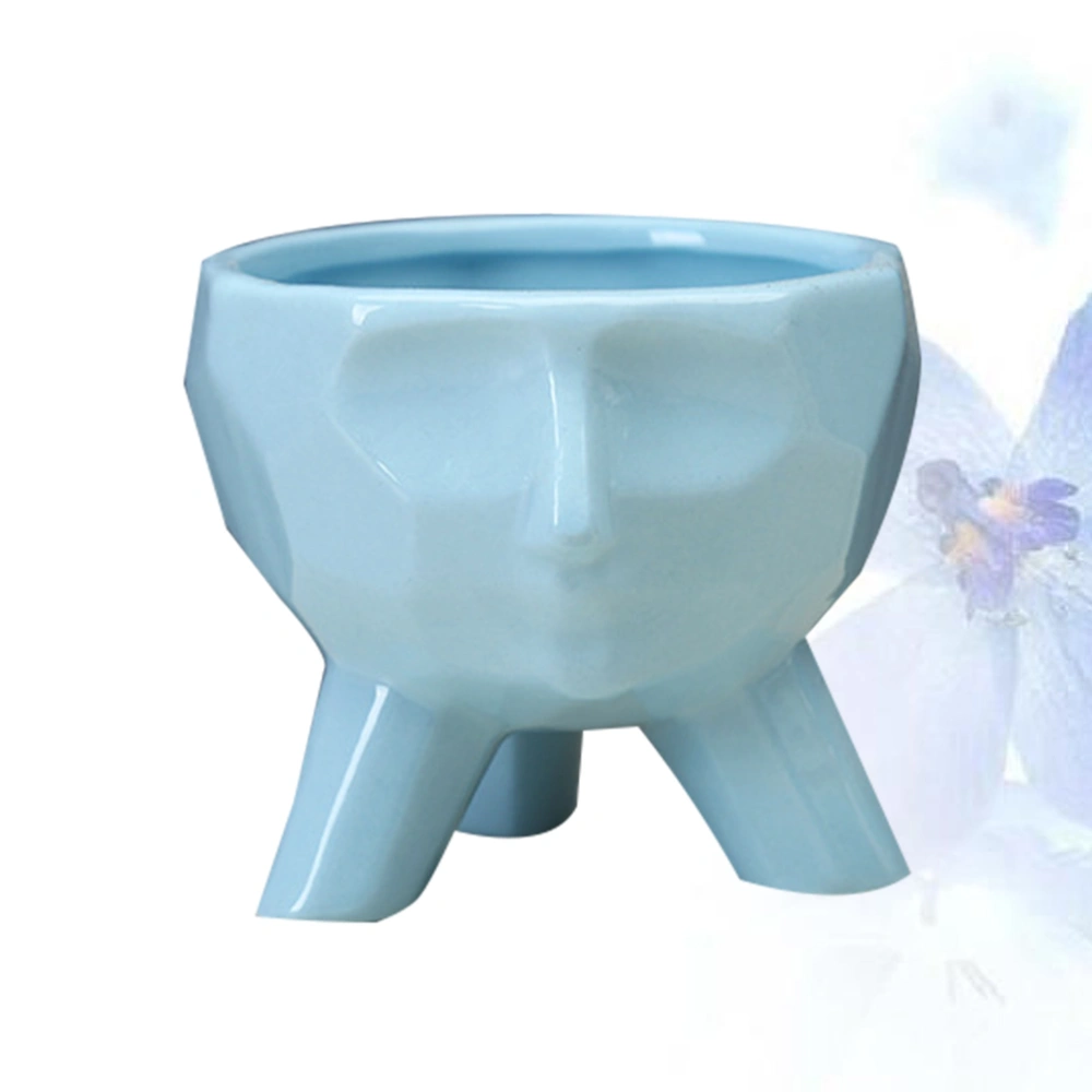 1PC White Succulent Flower Pot Cartoon Human Face Flowerpot Decor Ceramic Human Face Succulent Flower Pot Crafts Bonsai Planter Home Gardening Plant Pot Creative Human Face Flowerpot for Store Office Garden Decor Blue Size S