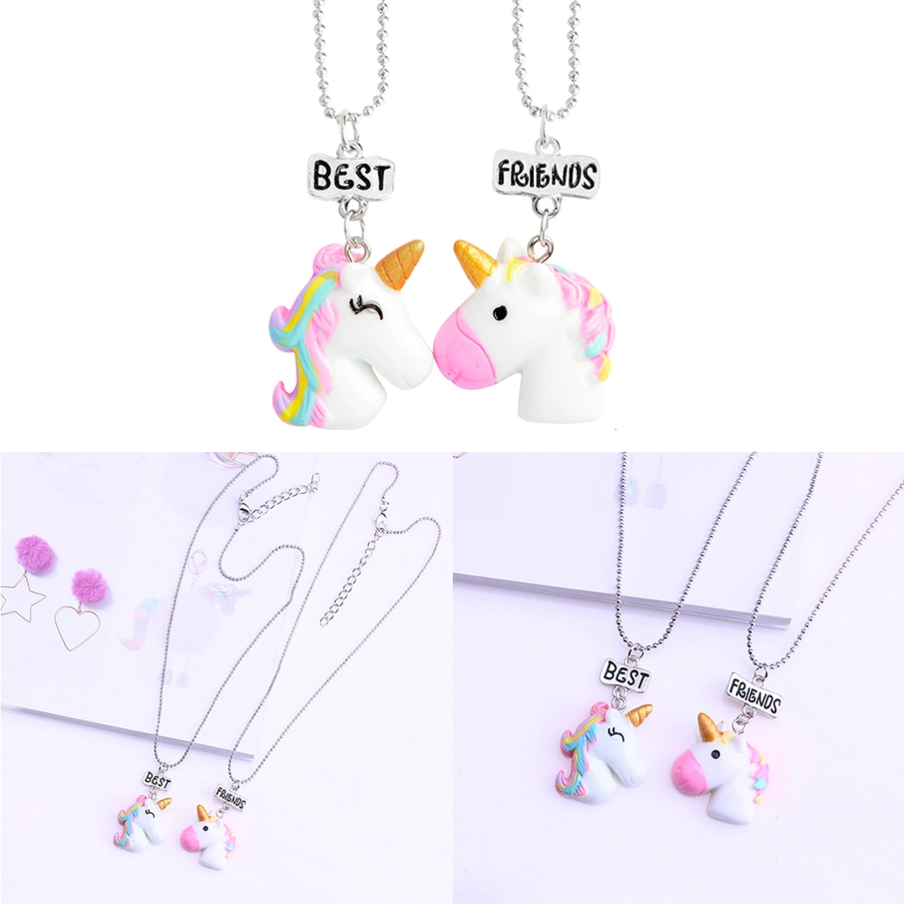 2pcs Best Frinds Unicorn Necklace Pendant for Kids Children Adults