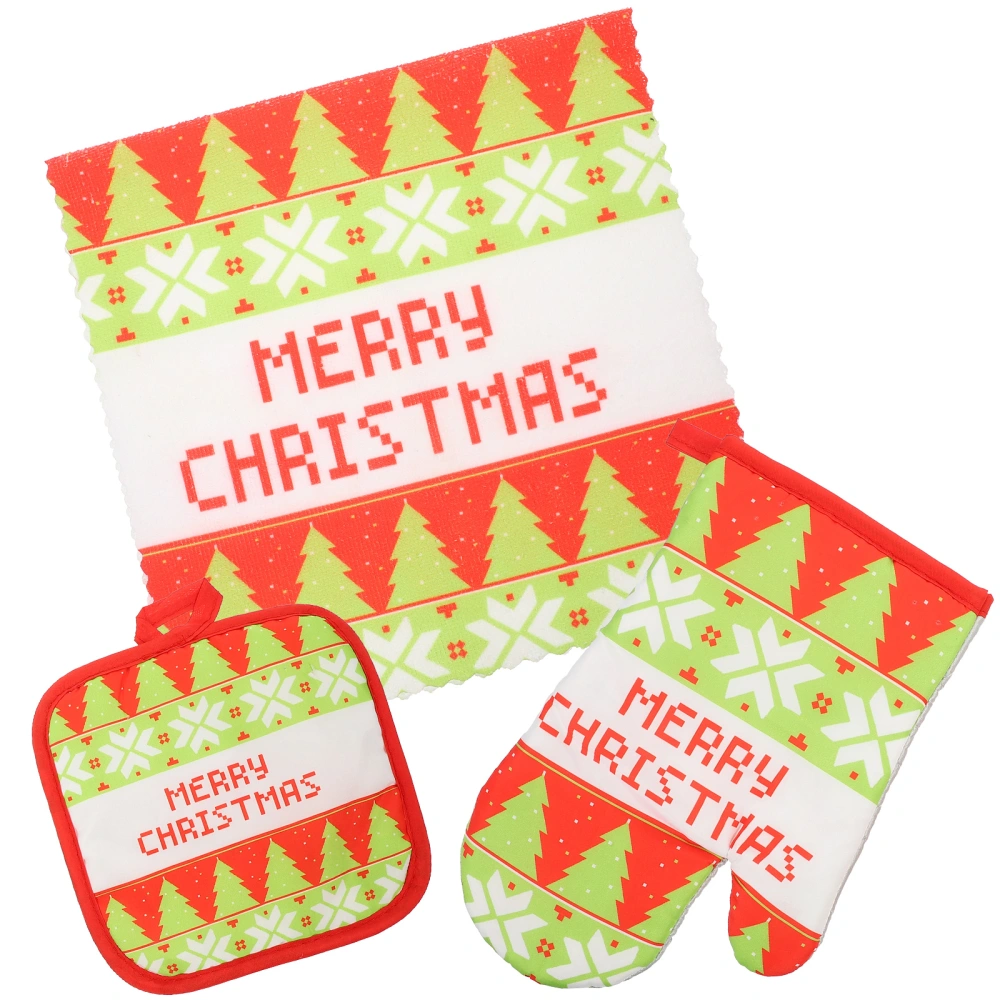 1 Set of Christmas Themed Oven Mitts Oven Gloves Hot Pads Baking Towel Kit