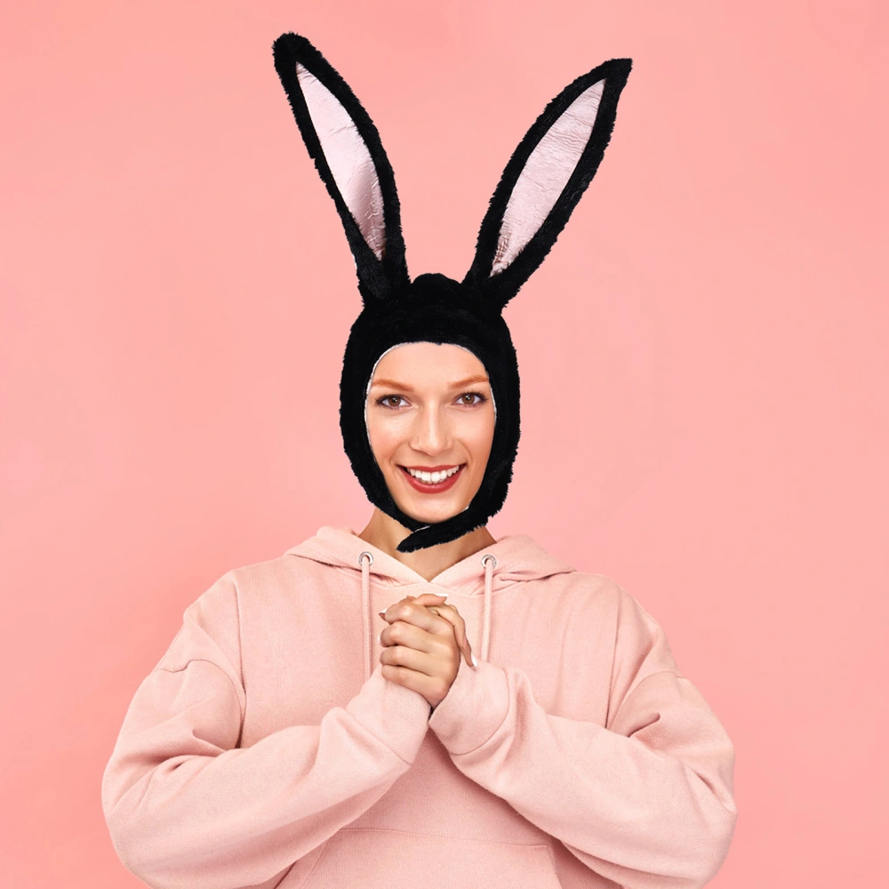 BESTOYARD Rabbit Headwear Cartoon Animal Hat Movable Ear Plush Hat Photo Prop for Women Girls (Black)