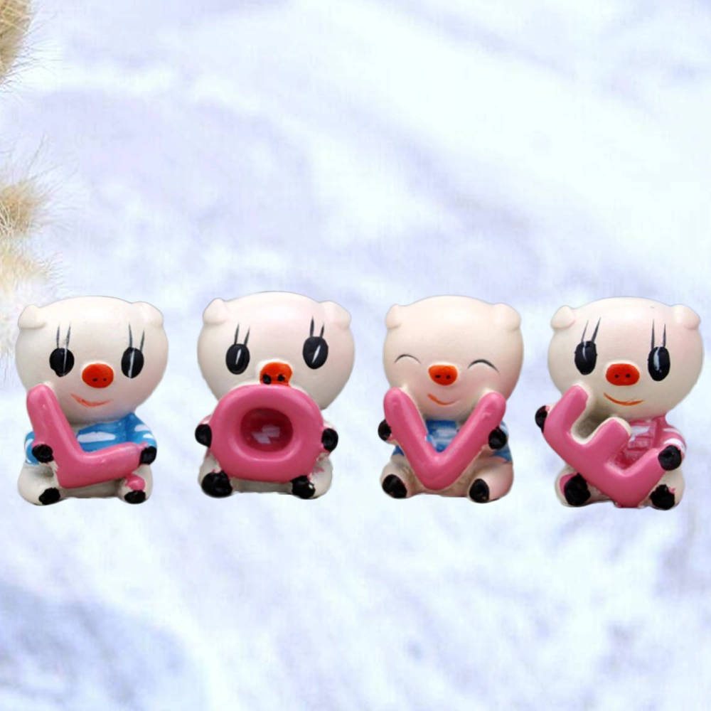 4pcs/1 Set Car Ornaments Resin Pigs LOVE Letters Crafts Suit Car Interior Decor