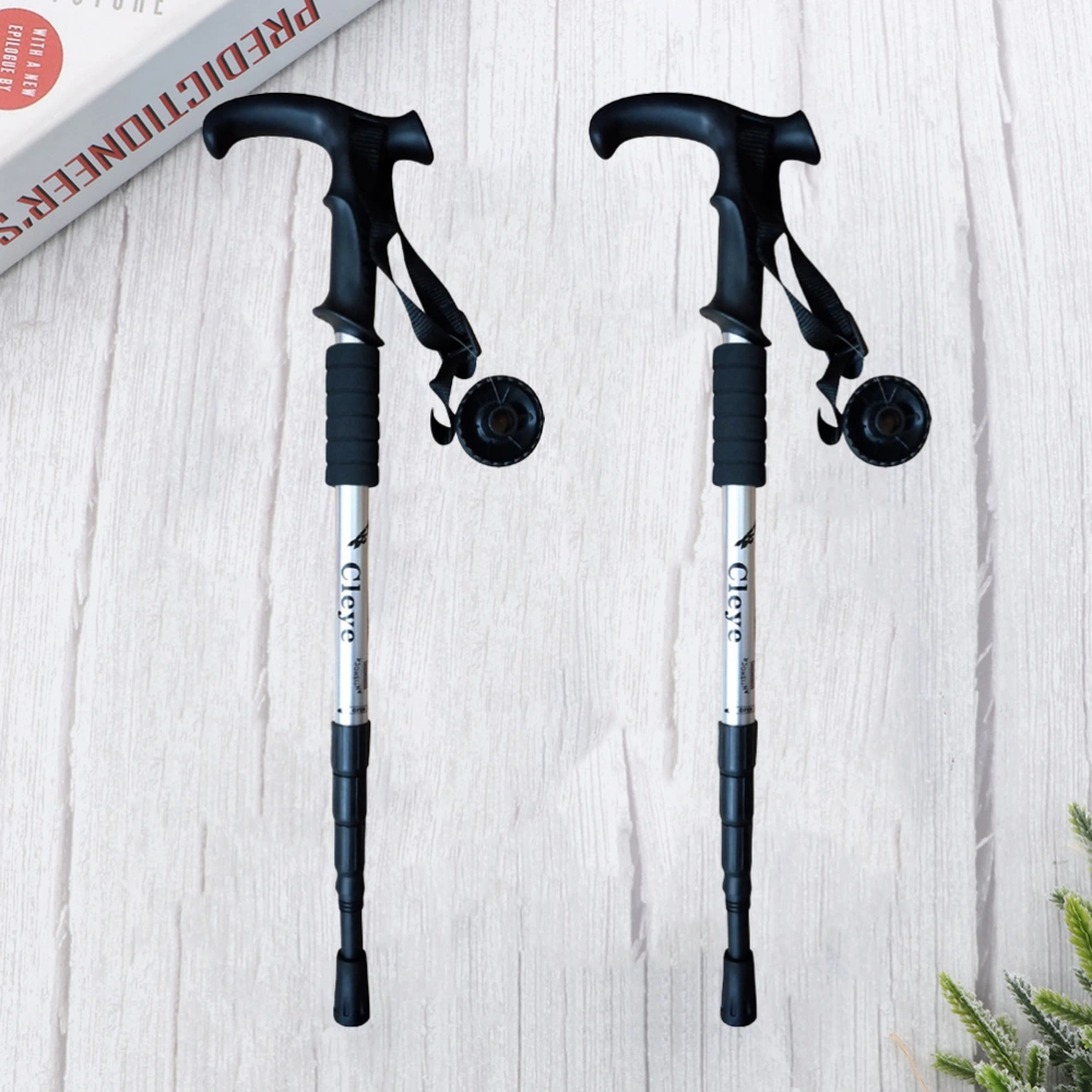 2Pcs Foldable Telescopic Trekking Pole Straight Walking Cane Aluminium Alloy Anti-slip Adjustable Walking Stick for Hiking Clamping Mountaineering(Silver)