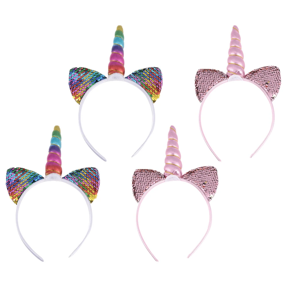 4Pcs Adorable Unicorn Headbands Cartoon Hair Hoops Kids Party Decor Headpiece