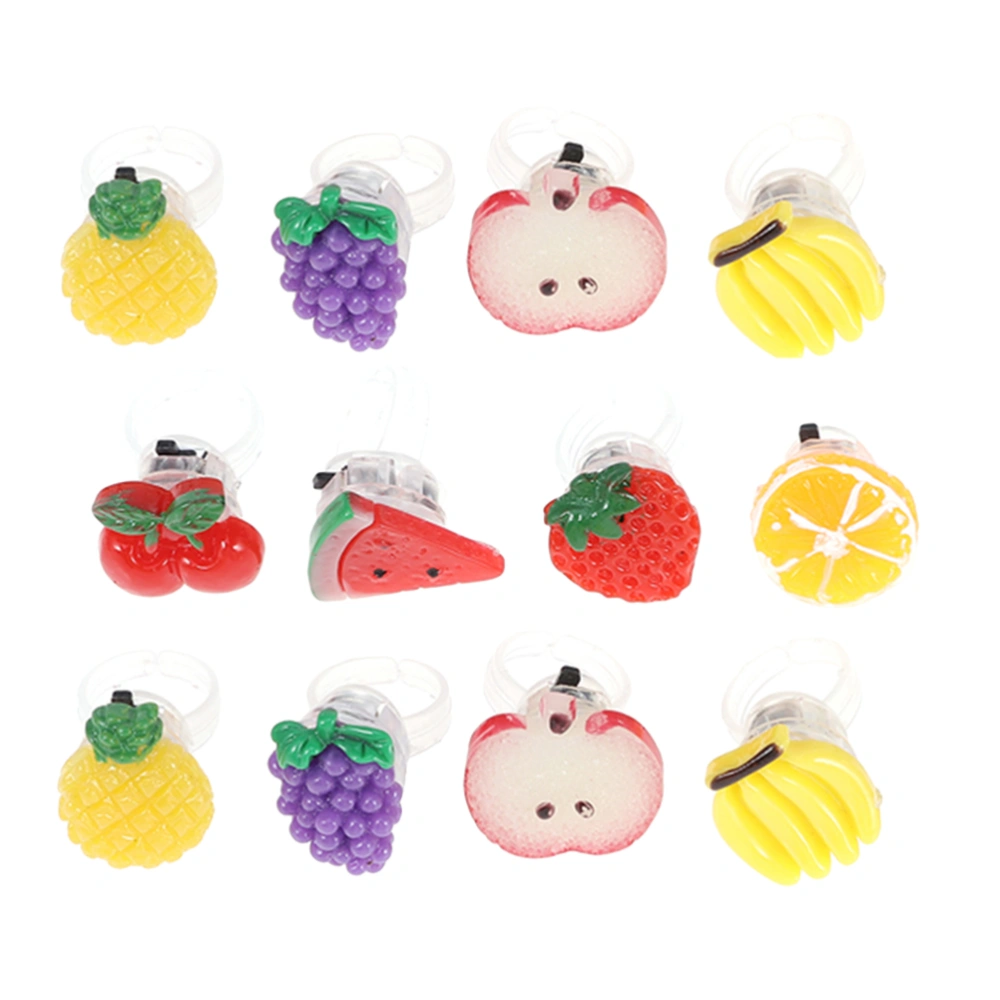 12Pcs Fruit Shape Glowing Rings LED Luminous Rings Adorable Children Finger Rings Decors