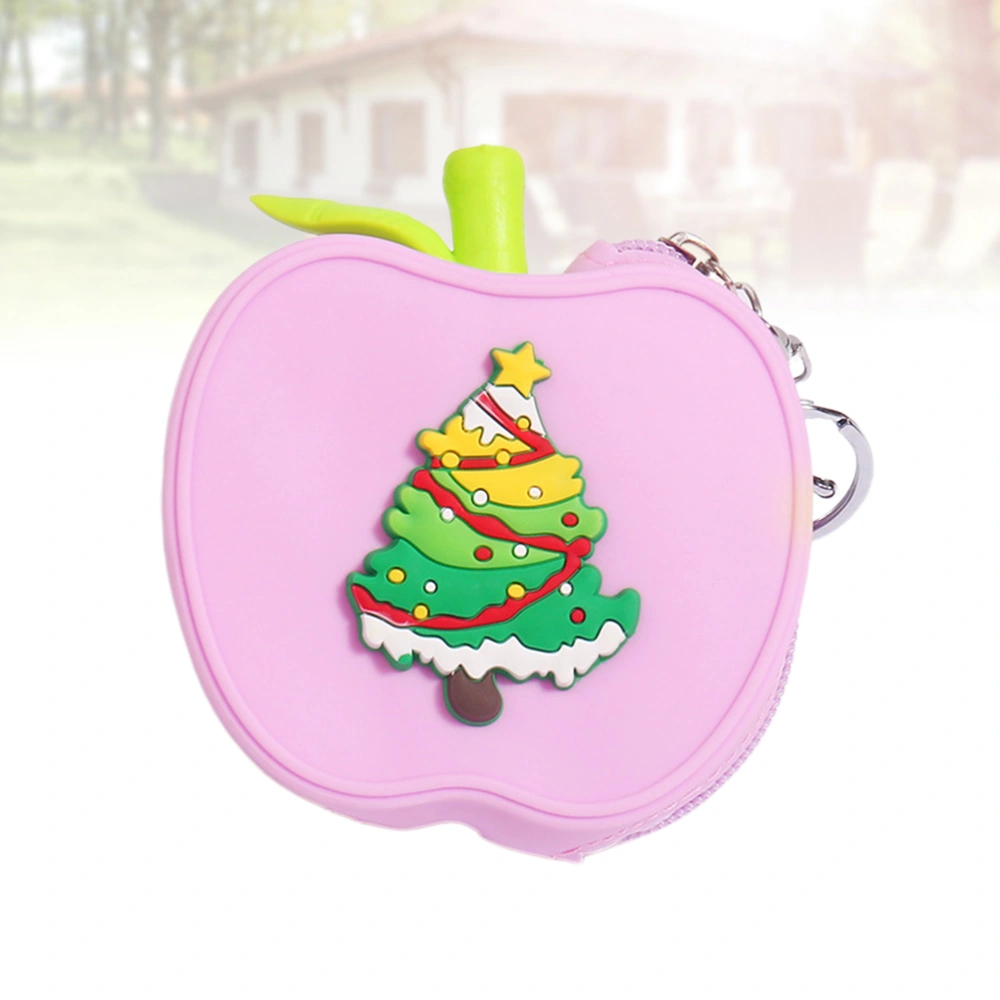 1PC Apple Shaped Silicone Coin Purse Cartoon Change Wallet Storage Bag (Light Purple Christmas Tree)