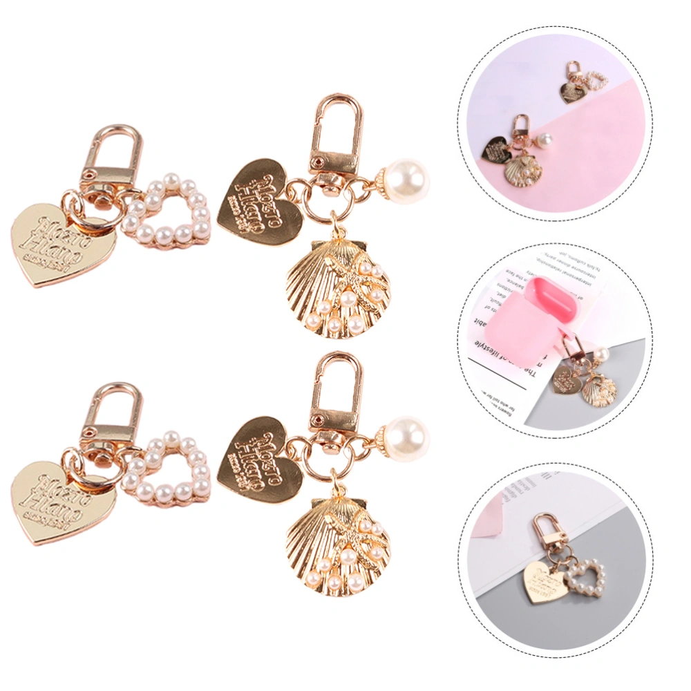 1 Set 4 Pcs Lovely Heart Shell Key Chains Bag Pendants (Assorted Color)