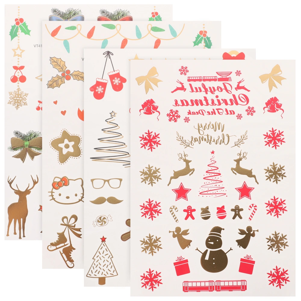 4Pcs Christmas Themed Stickers Waterproof Cartoon Body Decals Temporary Tattoos Tools for Kids Girl Boys