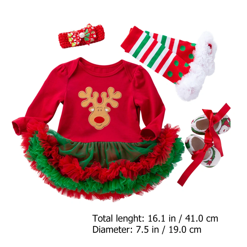 1 Set Baby Girl Christmas Clothing Baby Dress Shoes Elastic Headband Leg Warmer