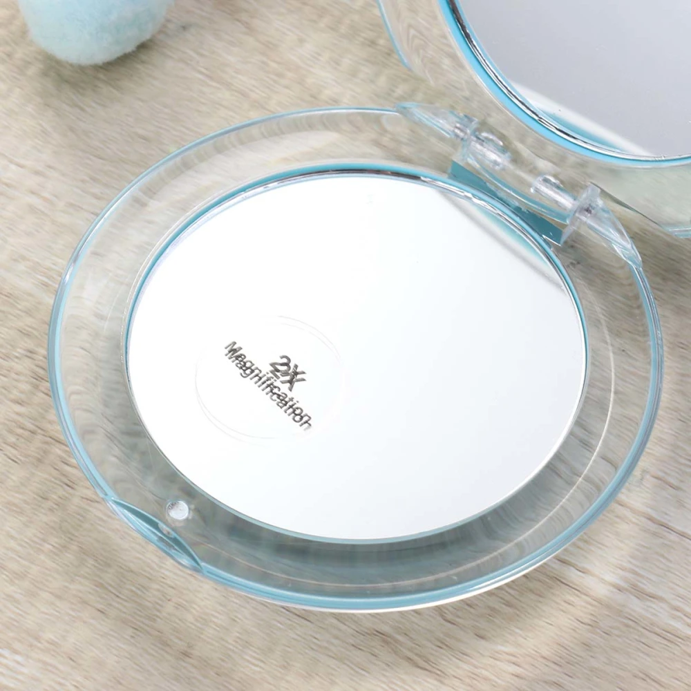 Round Creative Portable Small Mirror Sweet Simple Acrylic Folding Double Sided Mirror (Sky-blue)