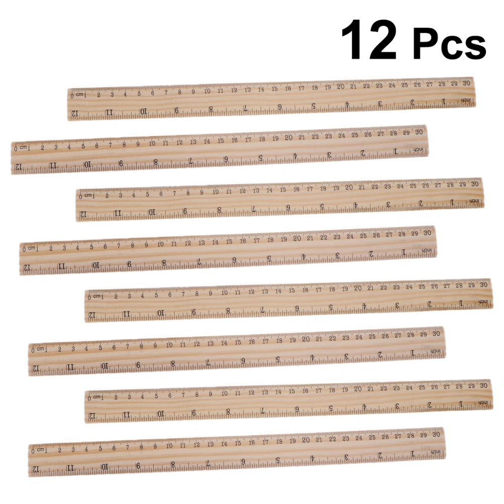 12pcs 30cm Bamboo Ruler Wooden DIY Yardstick Tailoring Bamboo Ruler Sewing Tool for Home Tailors Dressmakers