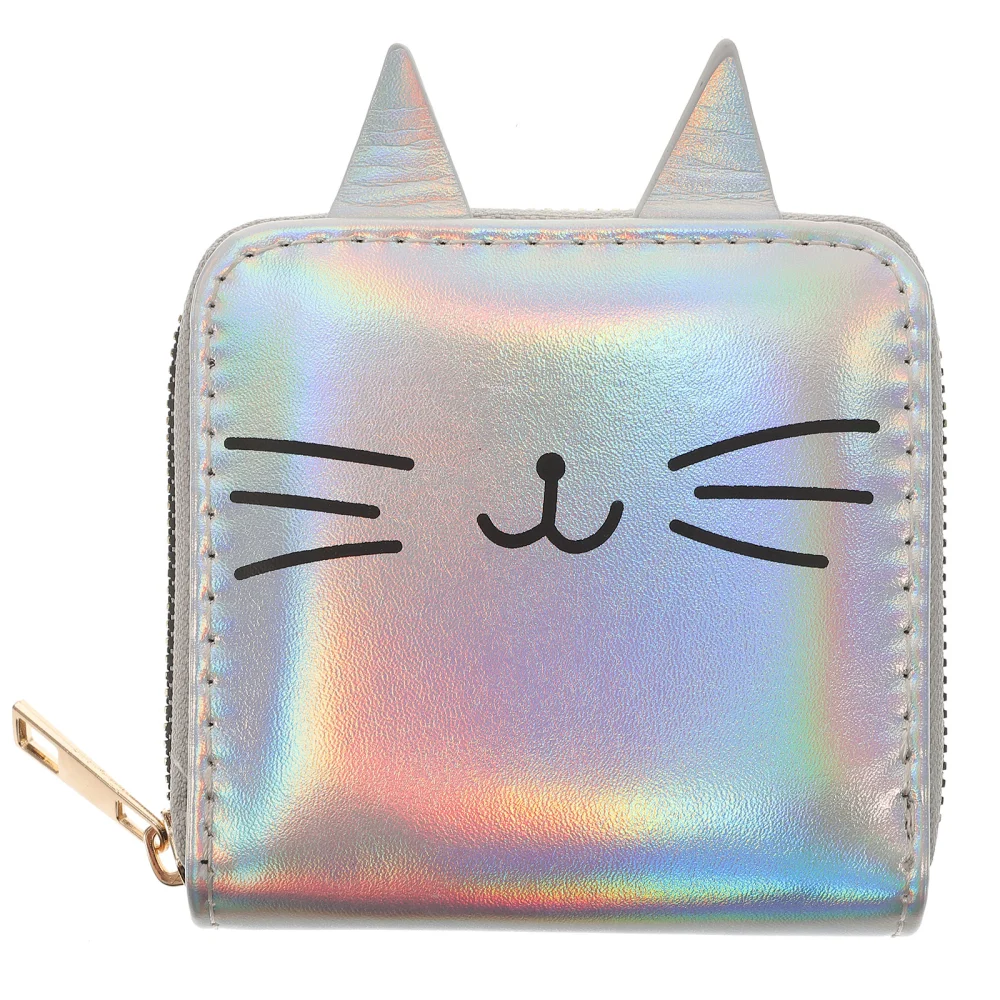 Cartoon Cat Design Purse Purse Bag Wallet Fashionable Pouch for Woman Lady Female (Silver)