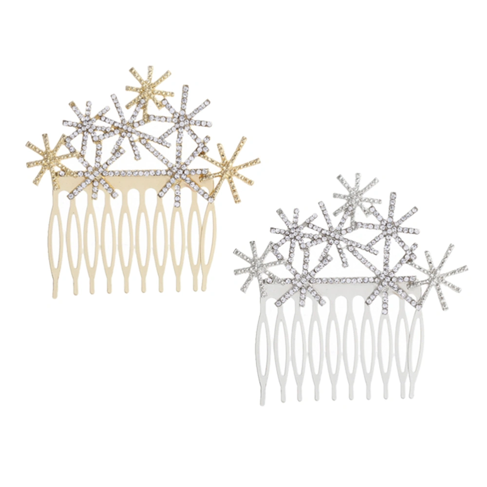 2pcs Alloy Hair Comb Headdress Rhinestone Snowflake Insert Comb Bridal Hair Accessories