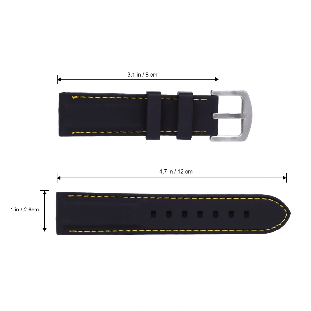 26mm Watch Strap Waterproof Durable Silicone Watch Band Watch Wristband for Replacement (Black with Yellow String)