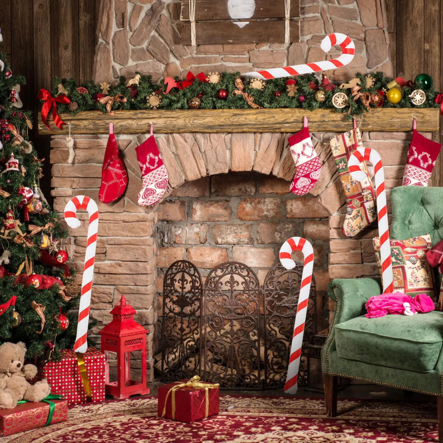 4Pcs Christmas Inflatable Candy Canes Xmas Inflatable Sticks Decorative Candy Canes Party Props
