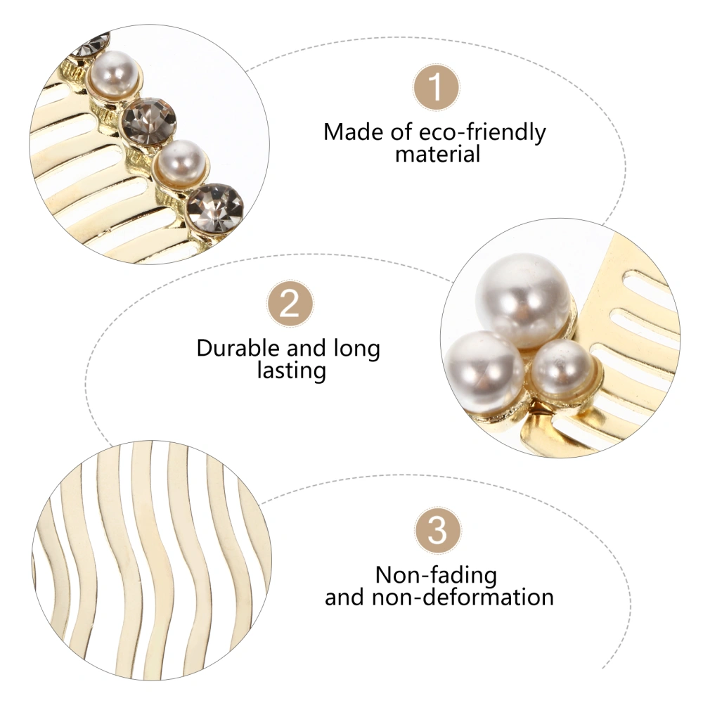 2Pcs Alloy Women Hair Combs Rhinestone Pearl Hair Clips All-match Headdress