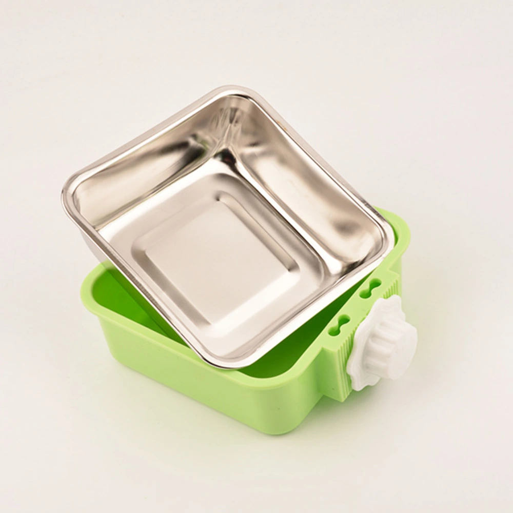 Pet Feeding Bowl for Dog Cat Hanging Fixed Stainless Steel Feeder Cage Removable Easy Cleaning Food Water Bowl Pet Supplies - Size S (Green)