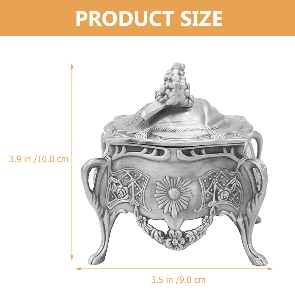 Alloy Carving Vintage Trinket Box Footed Antique Jewelry Box Keepsake Box