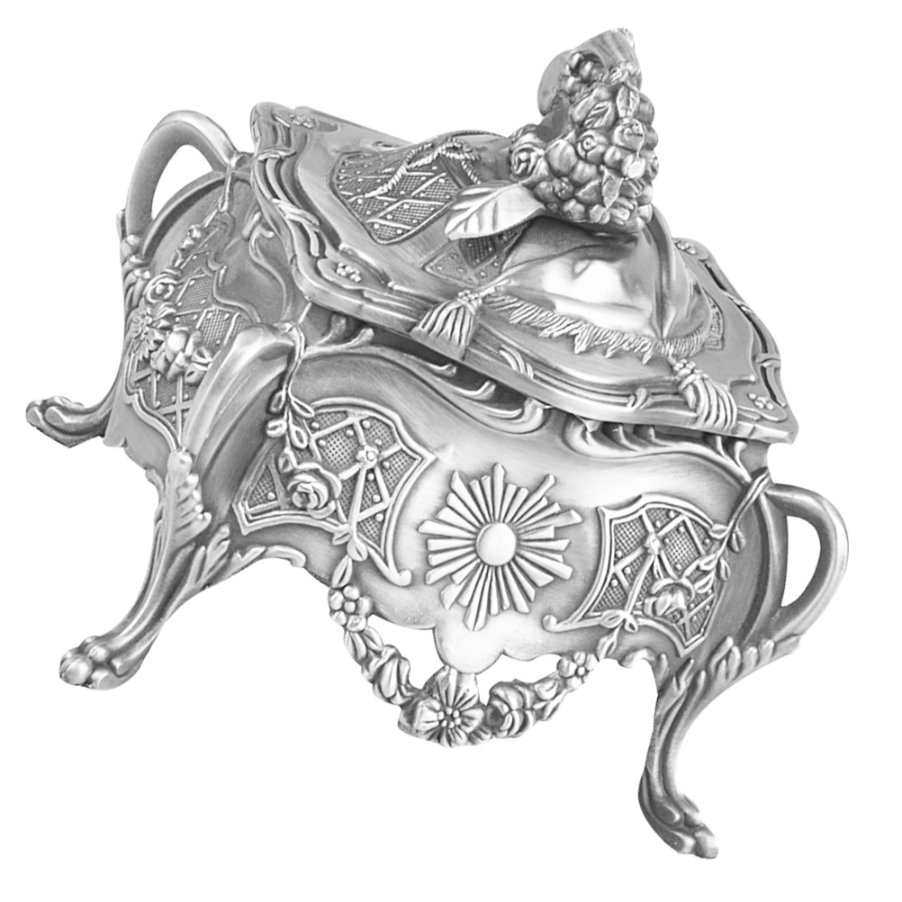 Alloy Carving Vintage Trinket Box Footed Antique Jewelry Box Keepsake Box