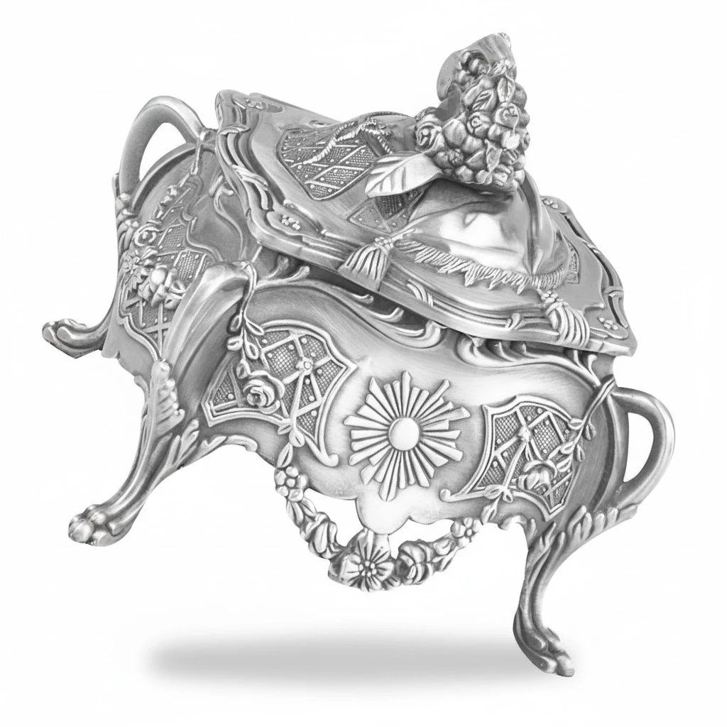 Alloy Carving Vintage Trinket Box Footed Antique Jewelry Box Keepsake Box