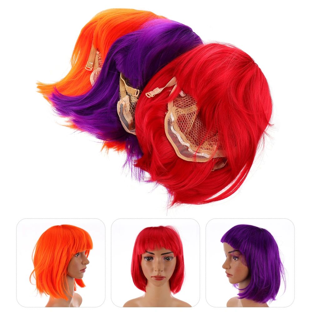 3pcs Colorful Cosplay Wig Bob Hair Wig Short Hair Head Cover for Party