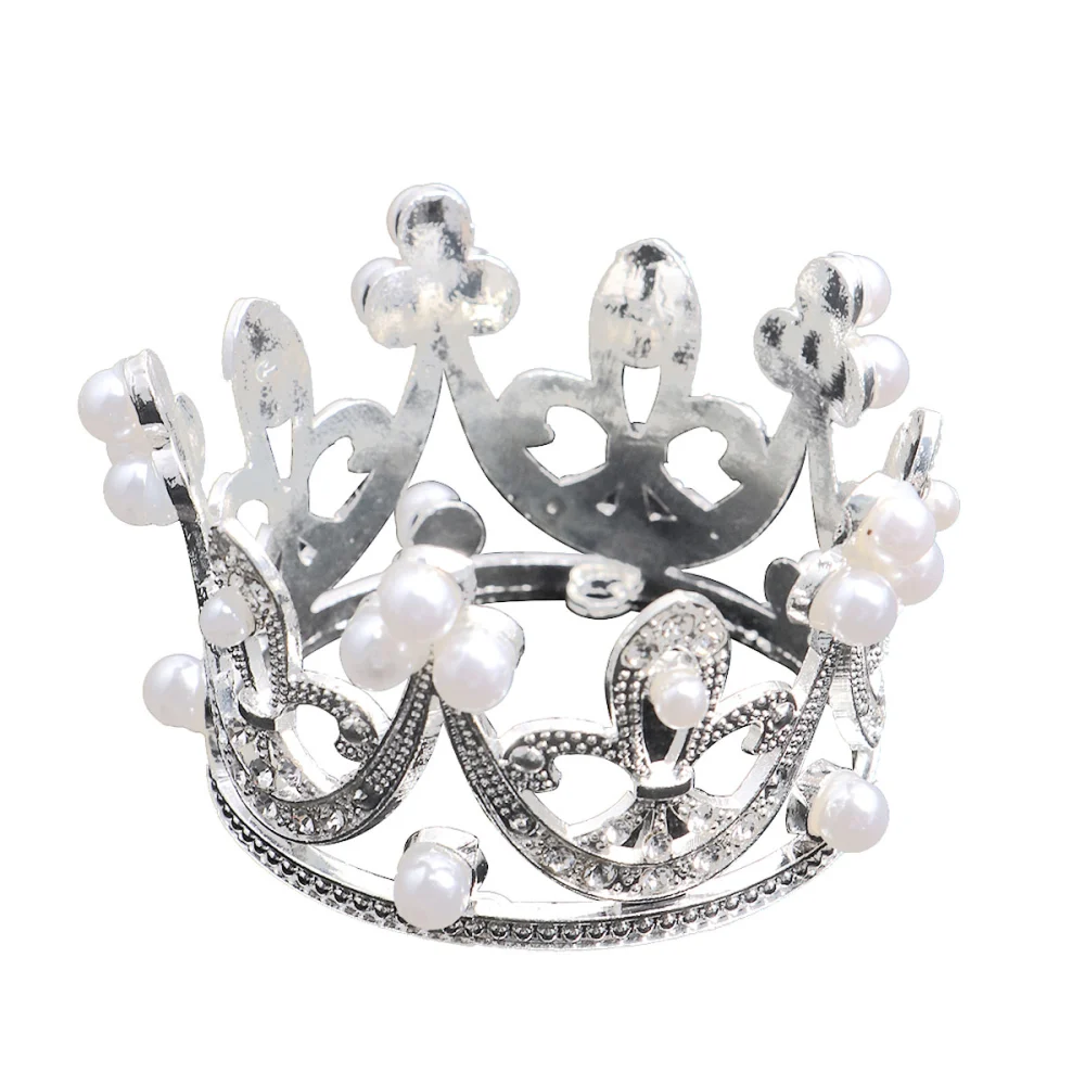 Pearl Crown Party Cake Decoration Alloy Crown Ornaments Cake Topper Wedding Supplies Accessories