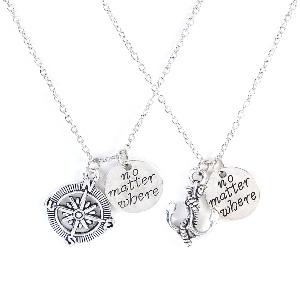 2 Pcs Letters Engraved no matter where Compass Anchor Set Best Friend Gifts for Teen Girls Friendship Necklaces
