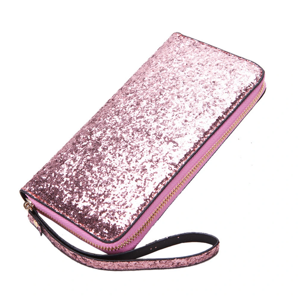 Fashion Women Wallet Sequins Glitter Luxury Zipper Clutch Purse Lady Handbag Evening Cocktail Party Bag (Pink)