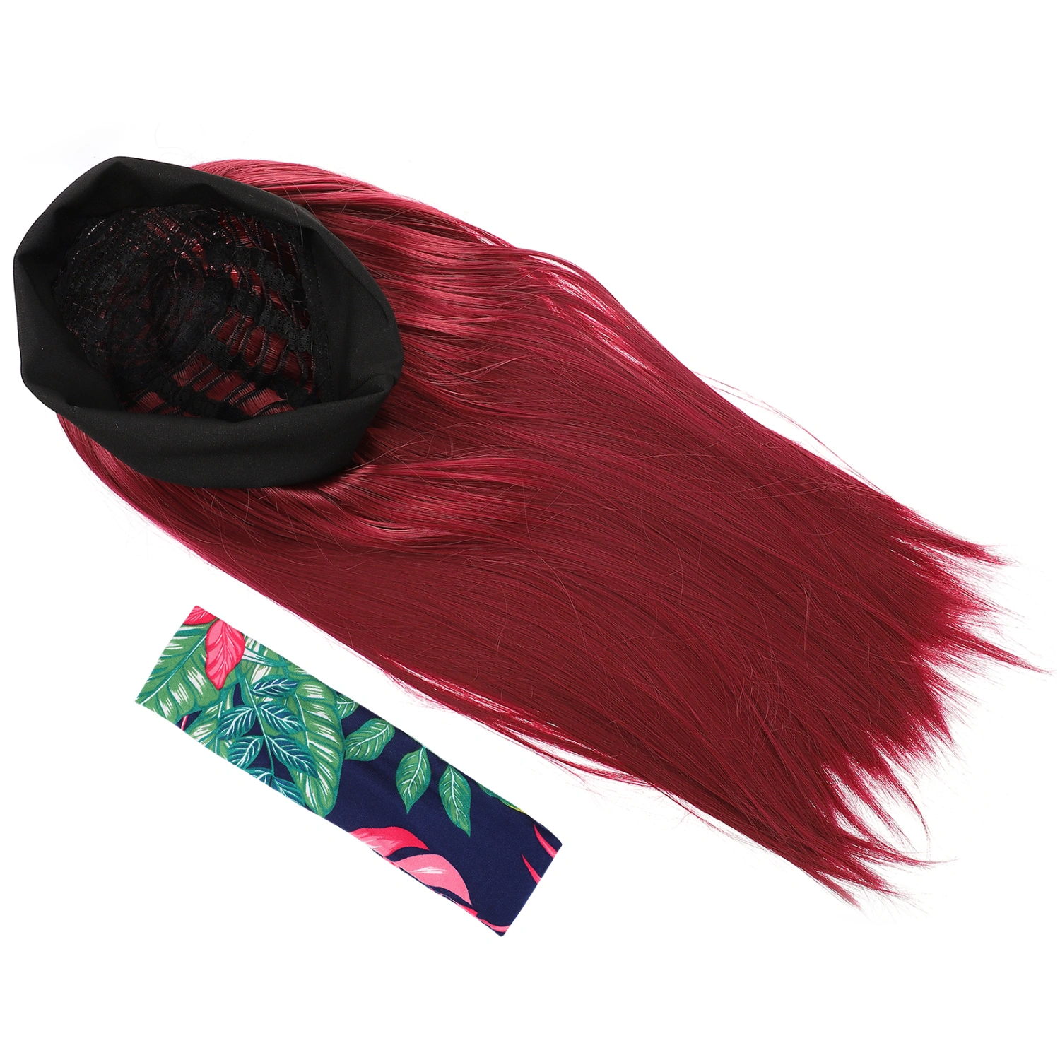 1pc Natural Long Straight Wig High Temperature Silk Wig With Hijab for Women