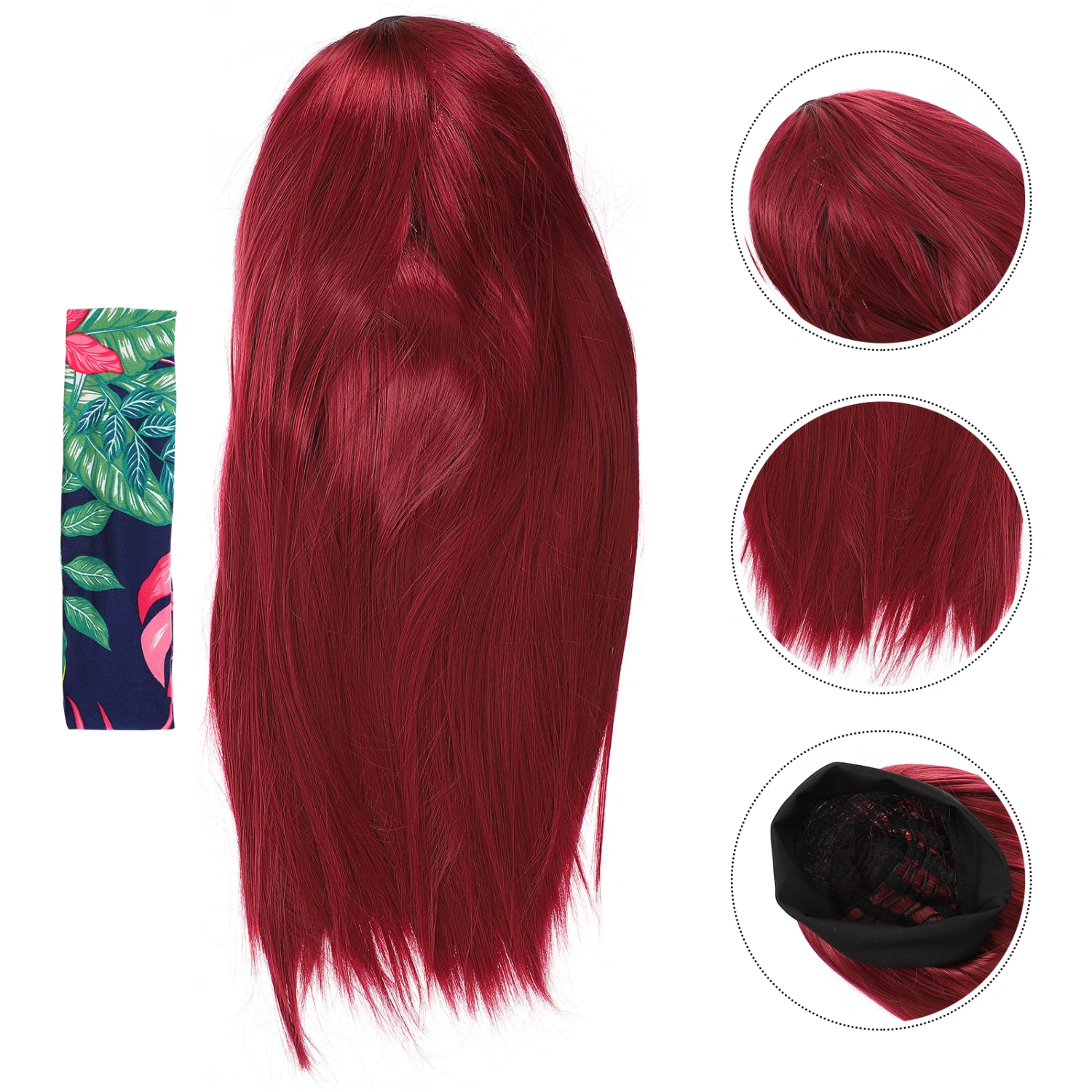1pc Natural Long Straight Wig High Temperature Silk Wig With Hijab for Women