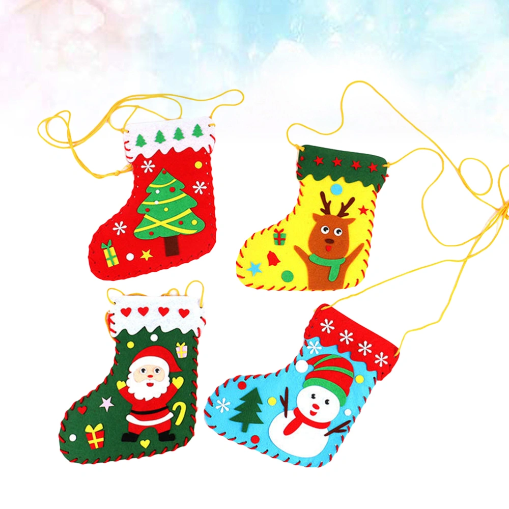 8pcs Christmas Style Sock Decoration Handmade Gift Bag DIY Material Accessories Xmas Embellishment for Kids Kindergarten (Elk, Santa Claus, Snowman, Tree Each Two)