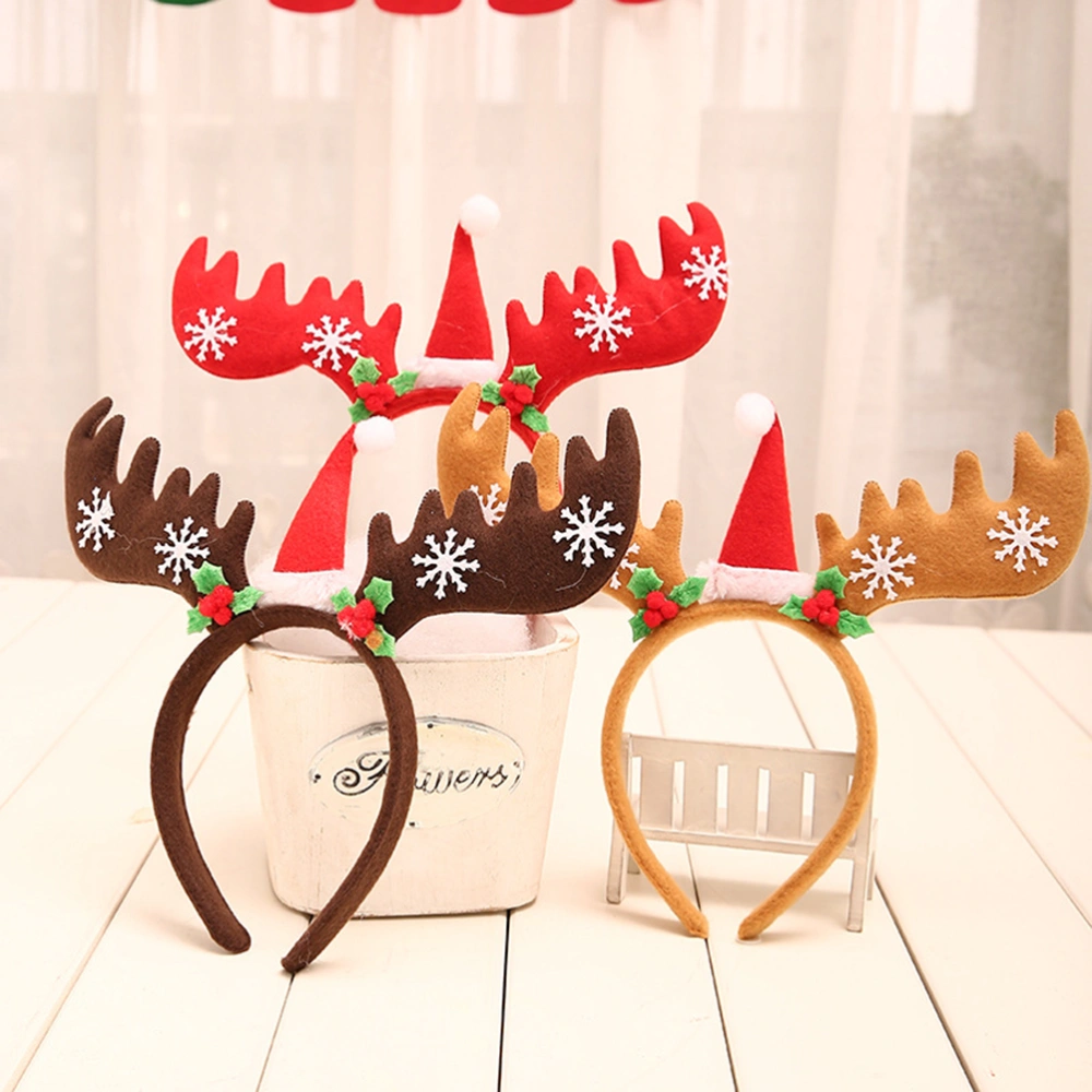 2pcs Antler Christmas Hat Shape Headband Sequin Props Shaped Headband Hair Hair Loop Hair Clasp Hair Band Hair Accessories Dress Accessories for Girls (Red and Khaki)