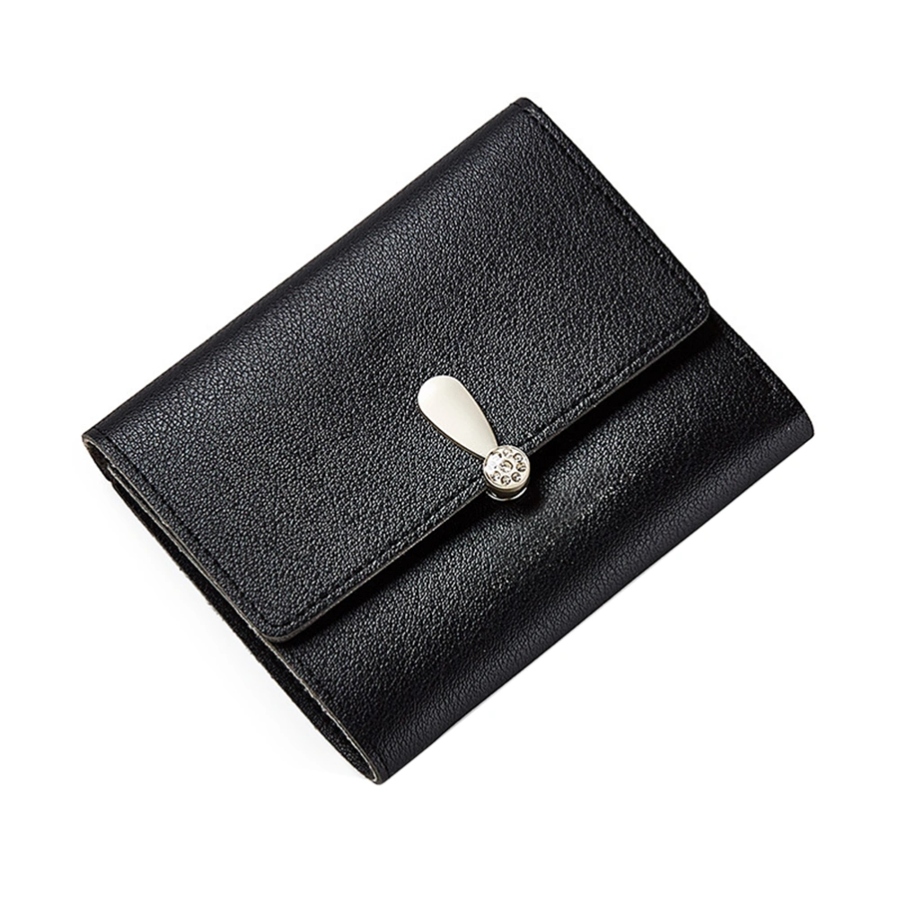 Women Simple Short Wallet Mini Triple Folded Purse for Cards Coins Small Change Cash Holding (Black)