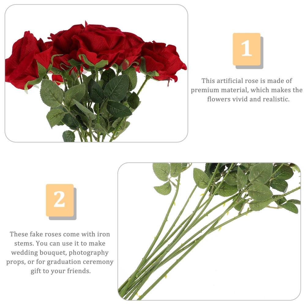 9Pcs Simulated Rose Ornaments Wedding Flower Adorns DIY Flower Arrangement Props