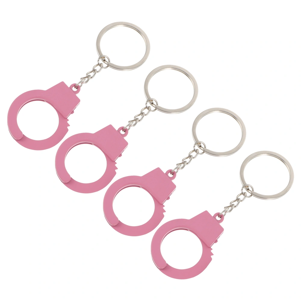 4pcs Pink Key Ring Simulation Handcuffs Keychain Metal Keyring Bag Ornament