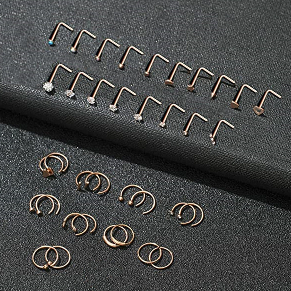 21PCS Delicate Piercing Nose Jewelries Stylish Nose Studs Sturdy Nose Rings