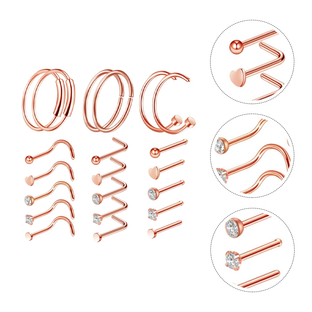 21PCS Delicate Piercing Nose Jewelries Stylish Nose Studs Sturdy Nose Rings