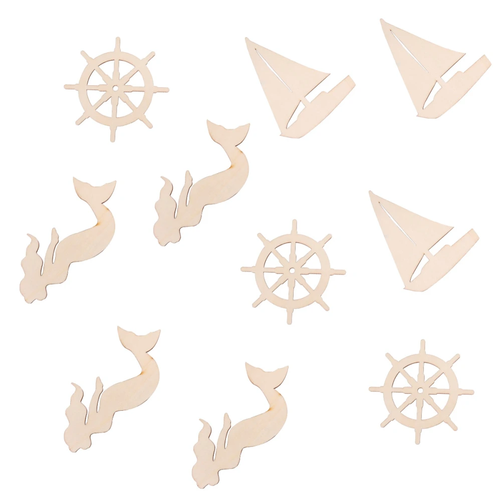 18 Pcs Unfinished Wooden Cutouts for Ship Wheel Yacht Mermaid Shape