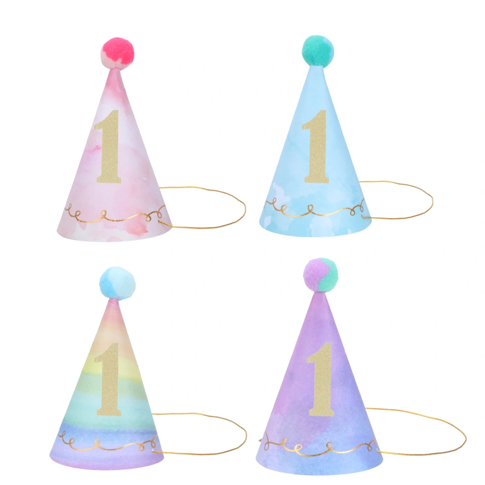 4pcs Rainbow Pointed Hat Creative Party Hat Paper Hair Bulb Party Hat Birthday Pointed Hat (Style 1)