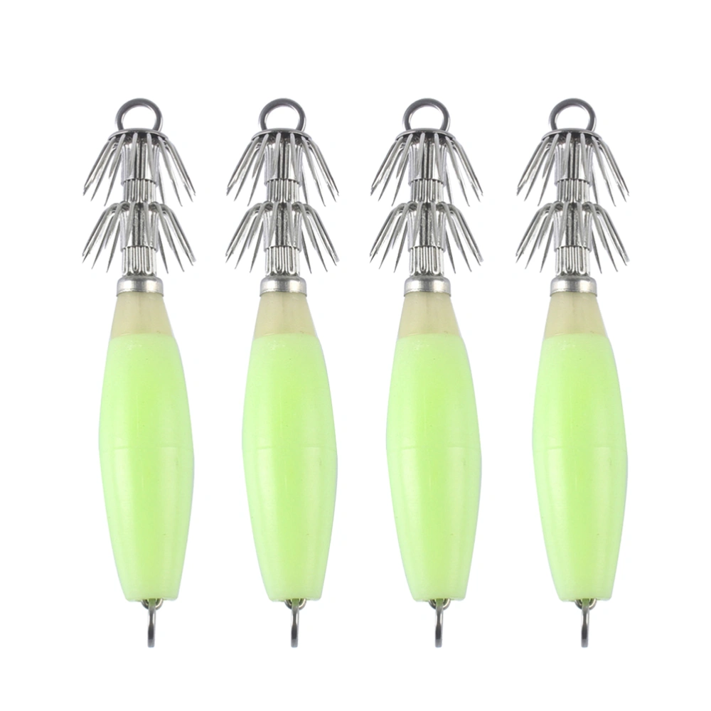 4Pc Glowing in Dark Luminous Fishing Lures Baits Squid Jigs Hooks Light Green Fishing Lure Hook Bait Fishhook Green