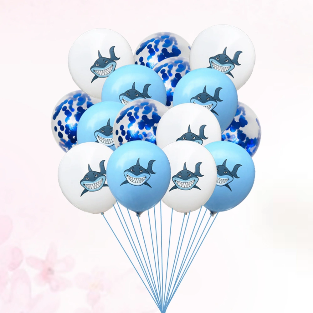 15 Pcs 12 Inch Balloons Set Colored Shark Sequin Balloons Kit Ocean Theme Baby Birthday Party Decoration (Without Cord)