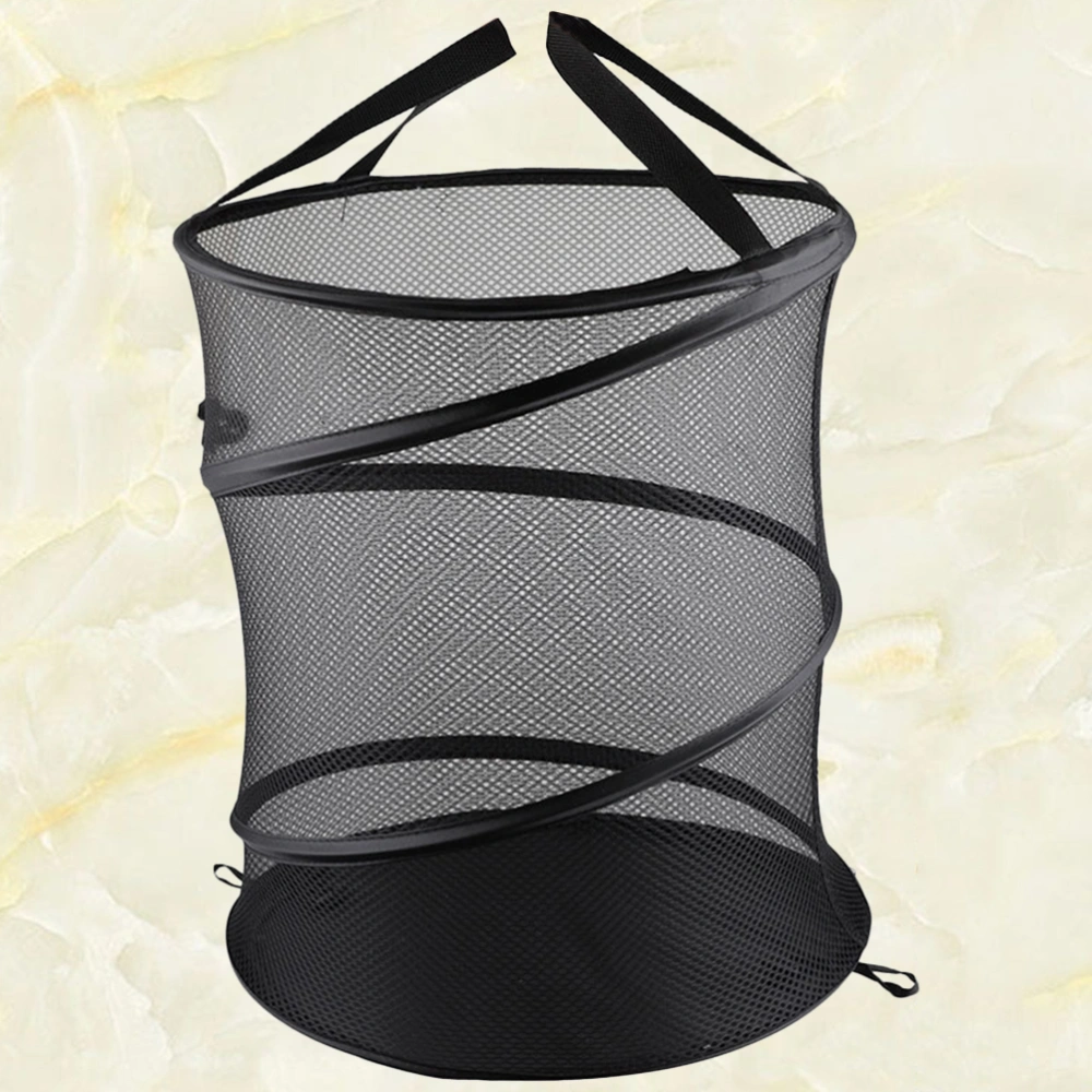 Foldable Mesh Laundry Washing Clothes Basket Round Laundry Basket for Home (Black)