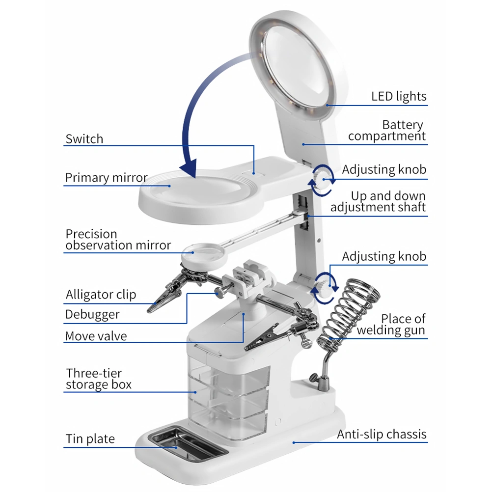 10 LED Light Magnifier Station Magnifying Glass Helping Hand Soldering Stand Kit