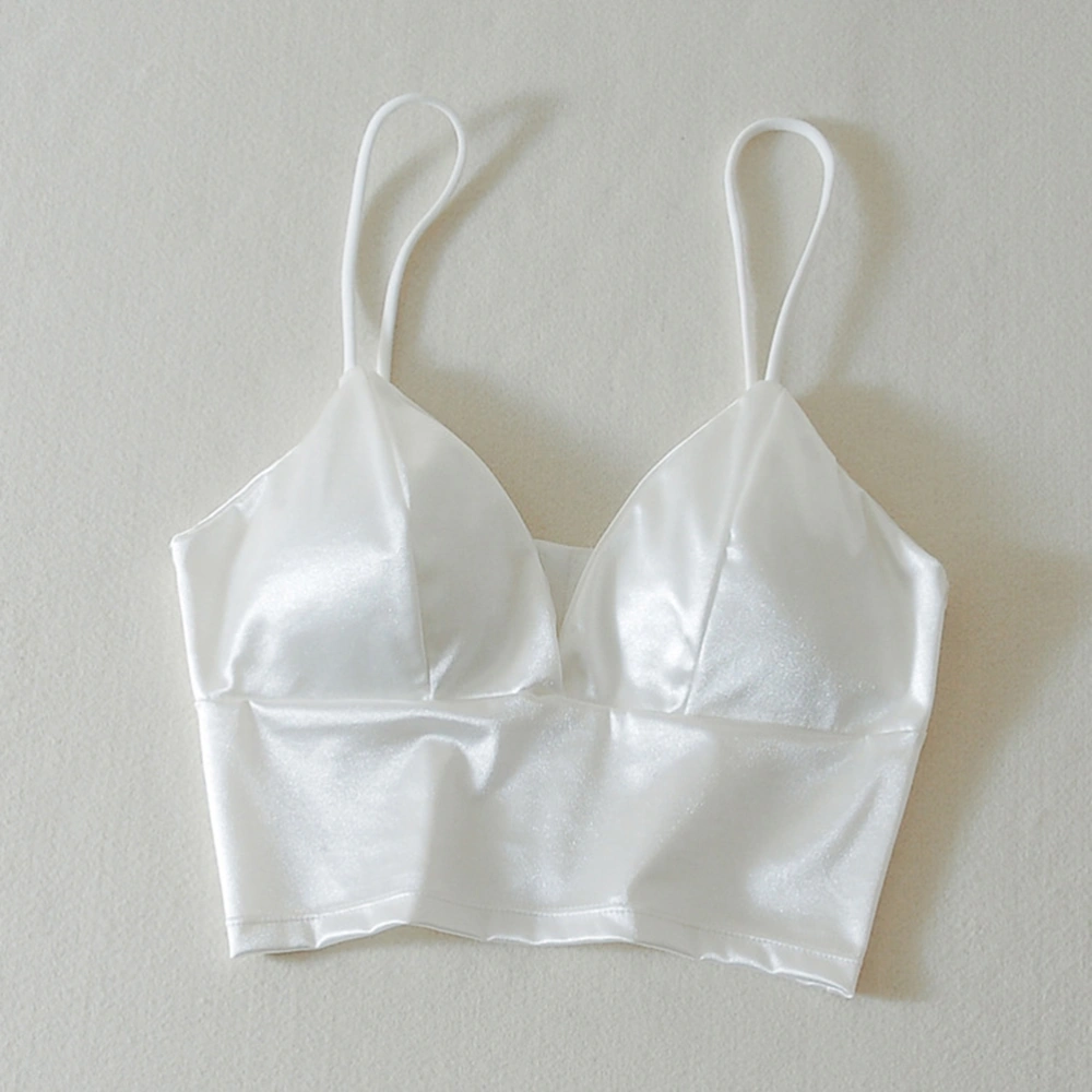 Women Sexy V-Neck Crop Bralette Bra Strap Bandeau Tube Bra Vest for Women Girls (White)