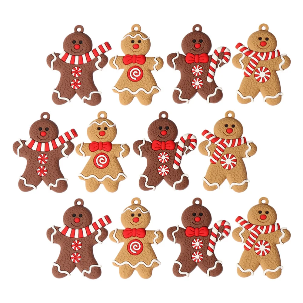 12pcs Christmas Tree Adorable Ornaments Hanging PVC Gingerbread Man Ornaments