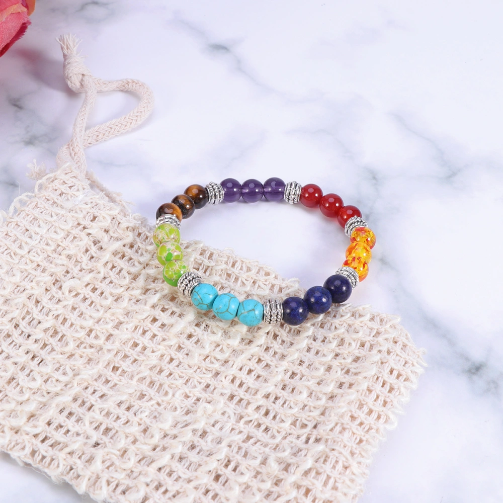 Unisex Volcanic Stone Energy Bracelet Natural Stone String Frosted Agate Beaded Energy Bracelet for Decoration (Colorful Wheels Style)