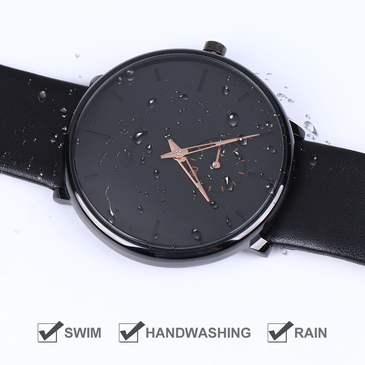 Mens Luminous Waterproof Watch Fashion Quartz Watch Gift for Husband Father (Black Watchband)