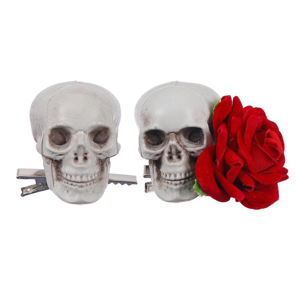 2pcs Halloween Themed Skull Rose Hairpin Party Headwear Costume Party Prop