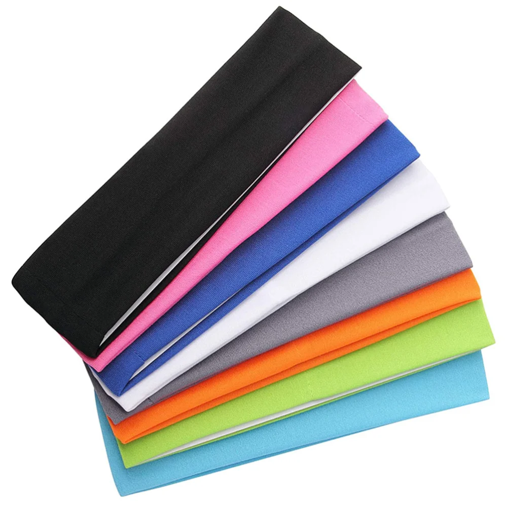 8 Pcs Wide Elastic Cotton Headbands Stretch Anti-slid Head Wrap Yoga Headbands for Women Ladies (Black, White, Light Grey, Sky-blue, Orange, Luminous Green, Blue)